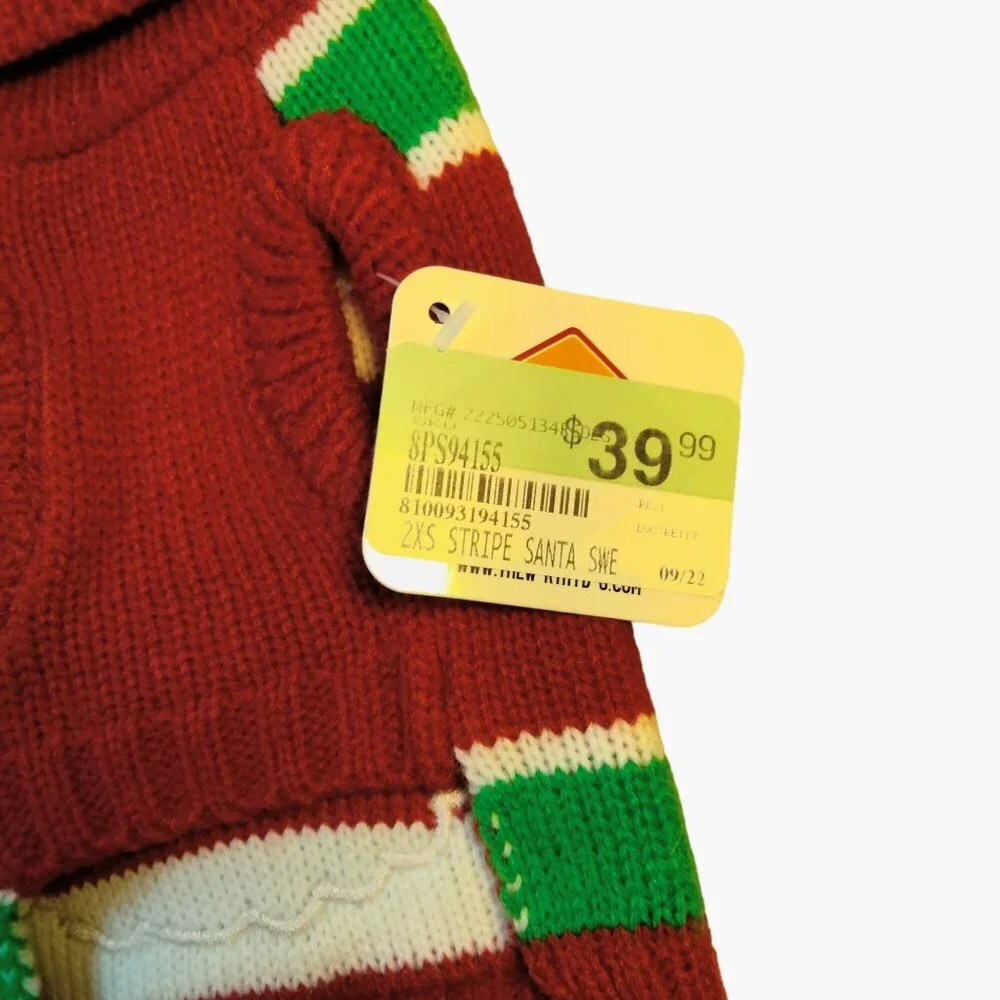 The Worthy Dog Christmas Sweater Red Green Stripes Santa XX Small